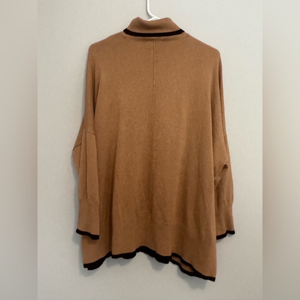 Adrianna Papell Turtleneck Tunic Sweater Women's Tan Black Size S Fall Career